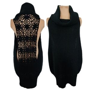 Wishful Thinking Black Crochet Back Sweater Tunic Boho‎ Goth Large
